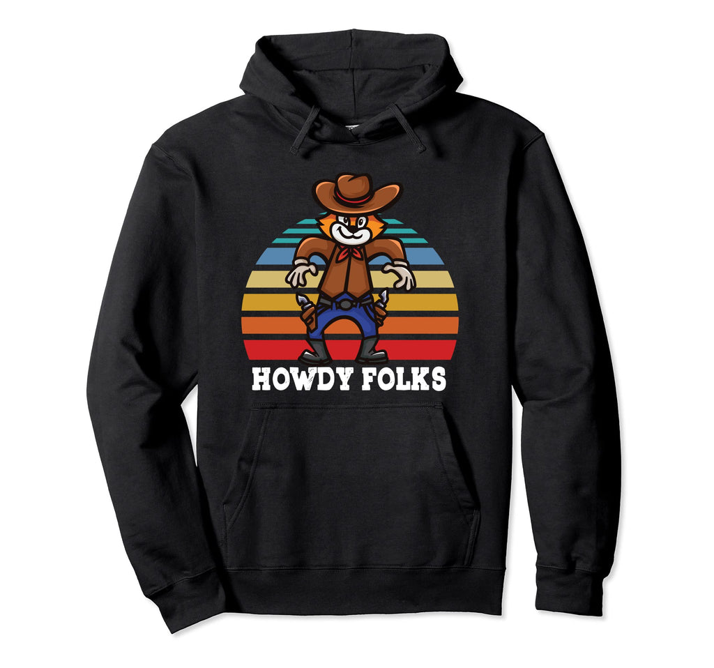 Howdy Folks America Cowboy Cat Western Hoodie - Aesthetic Graphic Unisex - T-Shirt, Sweatshirt, Hoodie