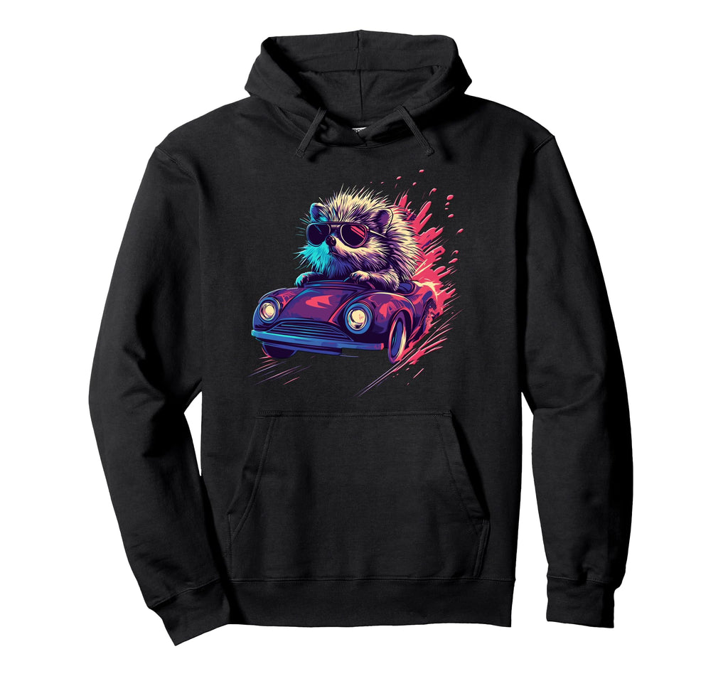 Hedgehog Synthwave Miami 80S Hedgehog Hoodie - Trendy Graphic for Adults - T-Shirt, Sweatshirt, Hoodie