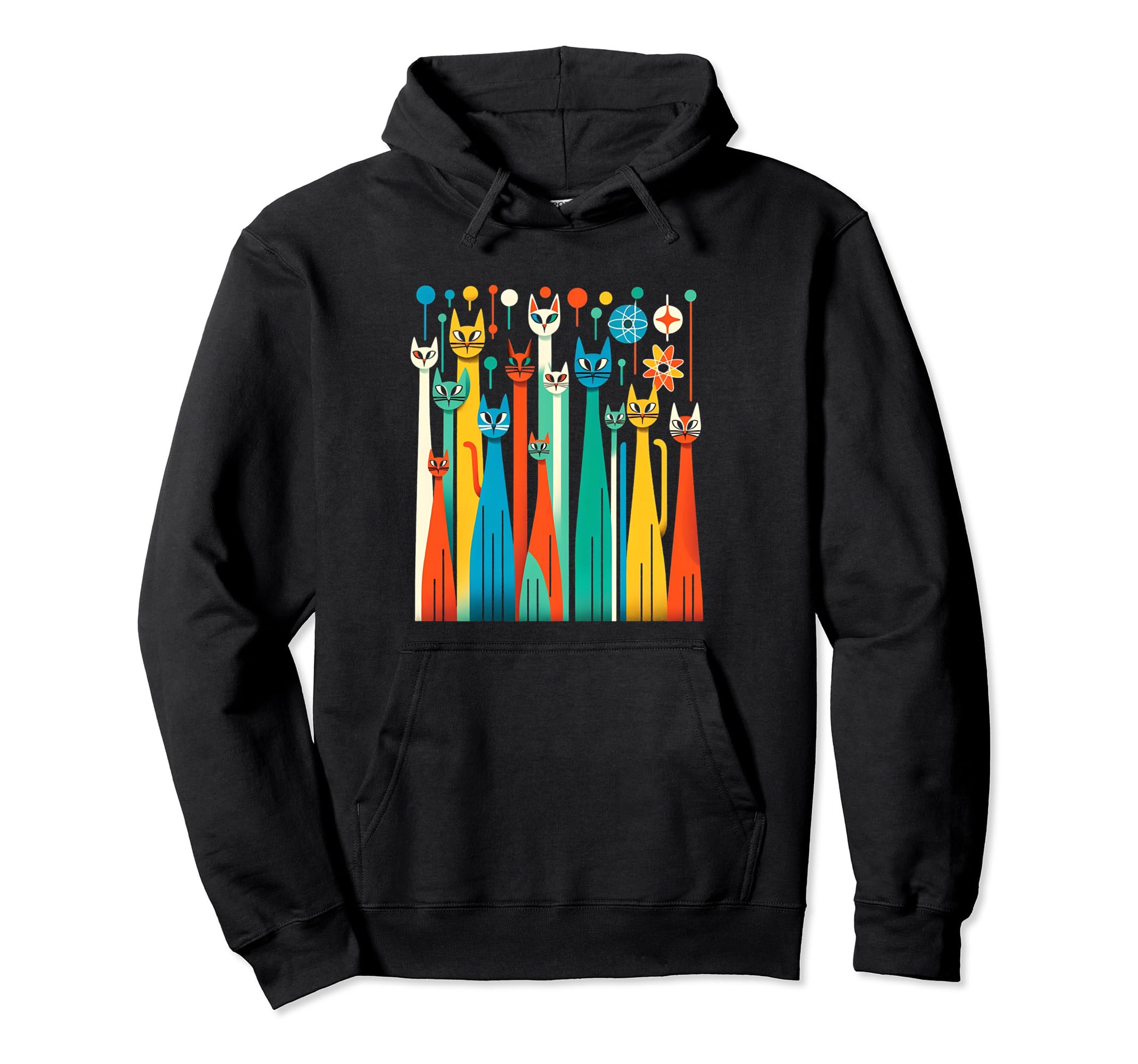 Mid Century Long Neck Cats 50S 60S Hoodie - Aesthetic Graphic for Adults - T-Shirt, Sweatshirt, Hoodie