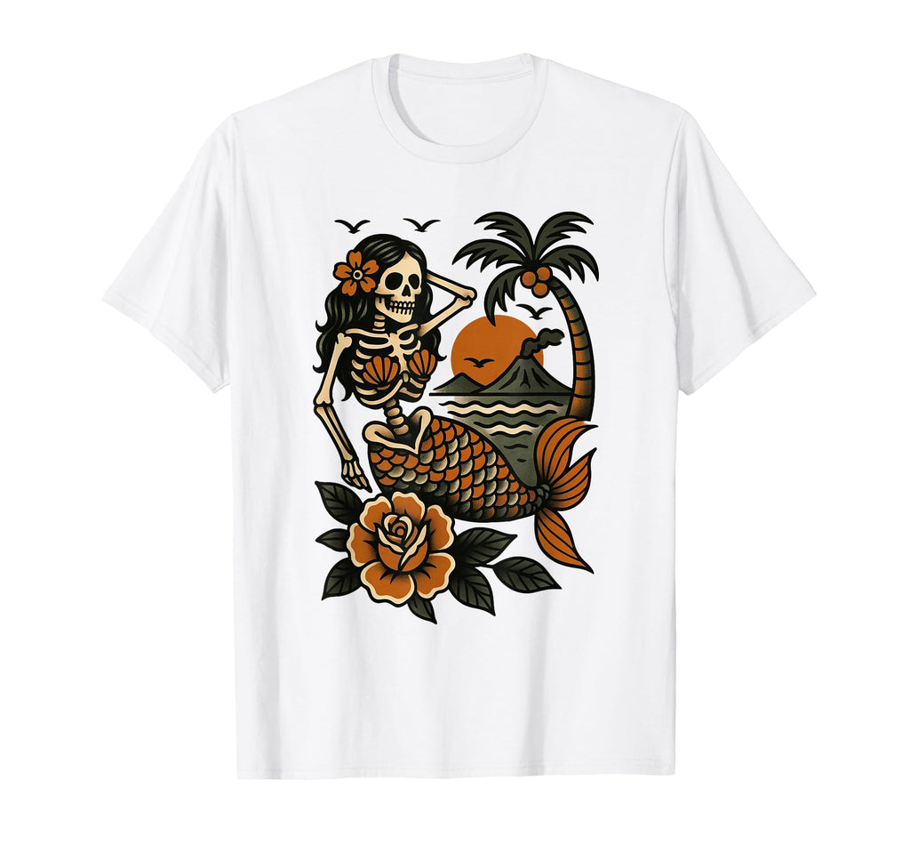 Skeleton Mermaid Tattoo Flash American T-Shirt - Novelty Apparel Men Women - T-Shirt, Sweatshirt, Hoodie