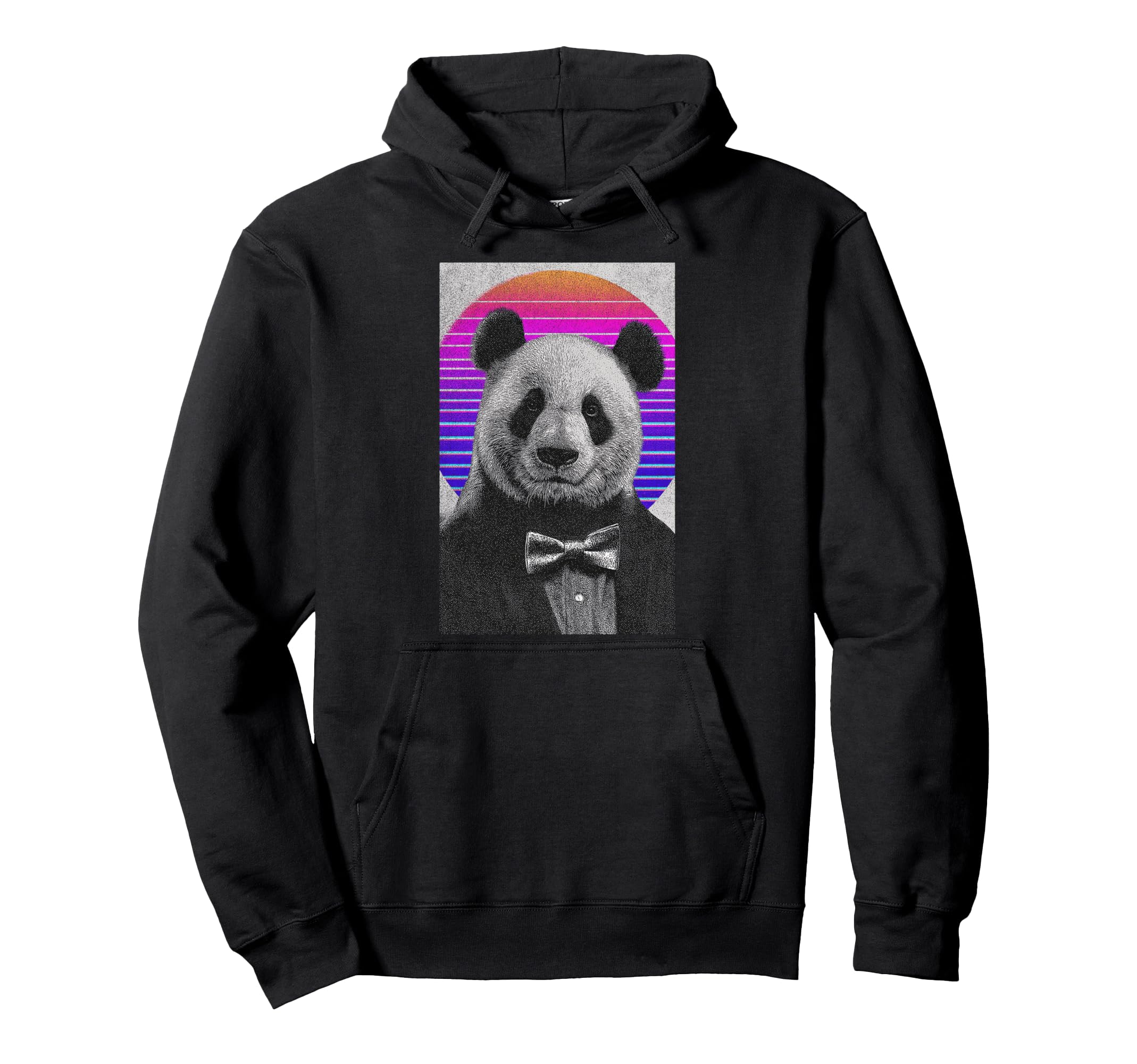 Funny Panda Bow Tie 80S Synthwave Hoodie - Fun Novelty Design for Adults - T-Shirt, Sweatshirt, Hoodie