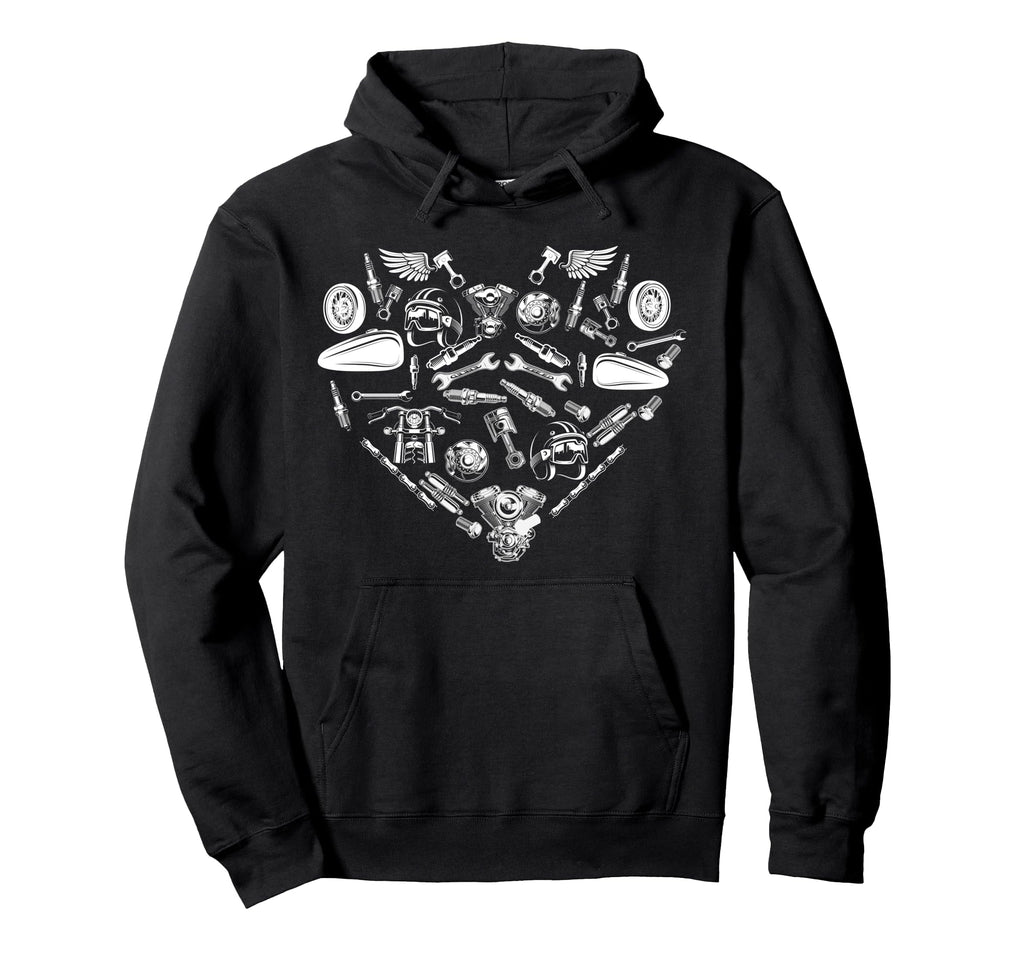 Motorcycle Biker Heart Hoodie - Trendy Graphic Unisex - T-Shirt, Sweatshirt, Hoodie