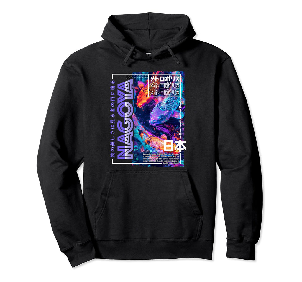 Nagoya City 80S Synthwave Koi Carp Japan Hoodie - Trendy Graphic Men Women - T-Shirt, Sweatshirt, Hoodie