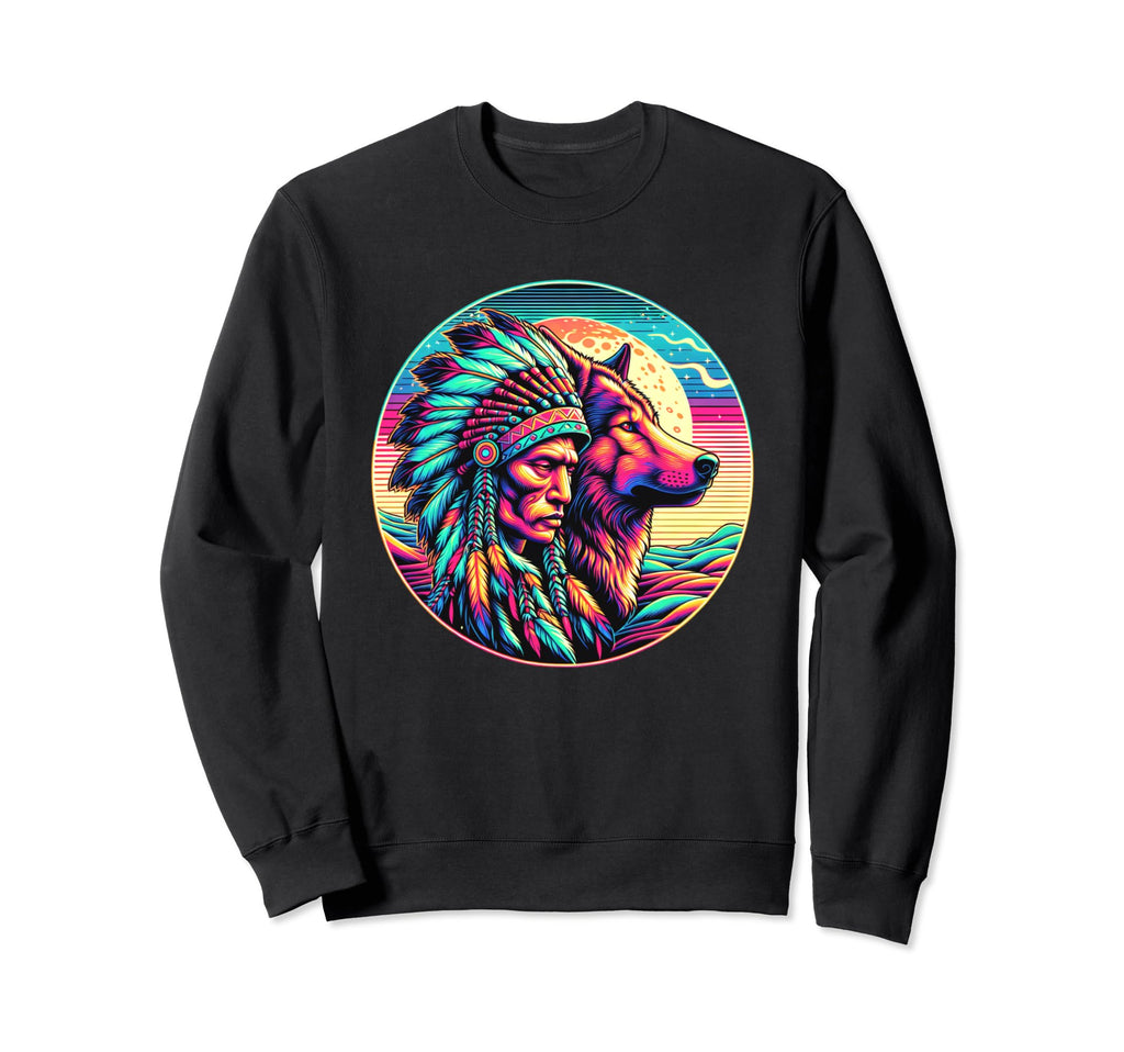 Native American Big Wolf 80S Sweatshirt - Aesthetic Graphic Unisex - T-Shirt, Sweatshirt, Hoodie