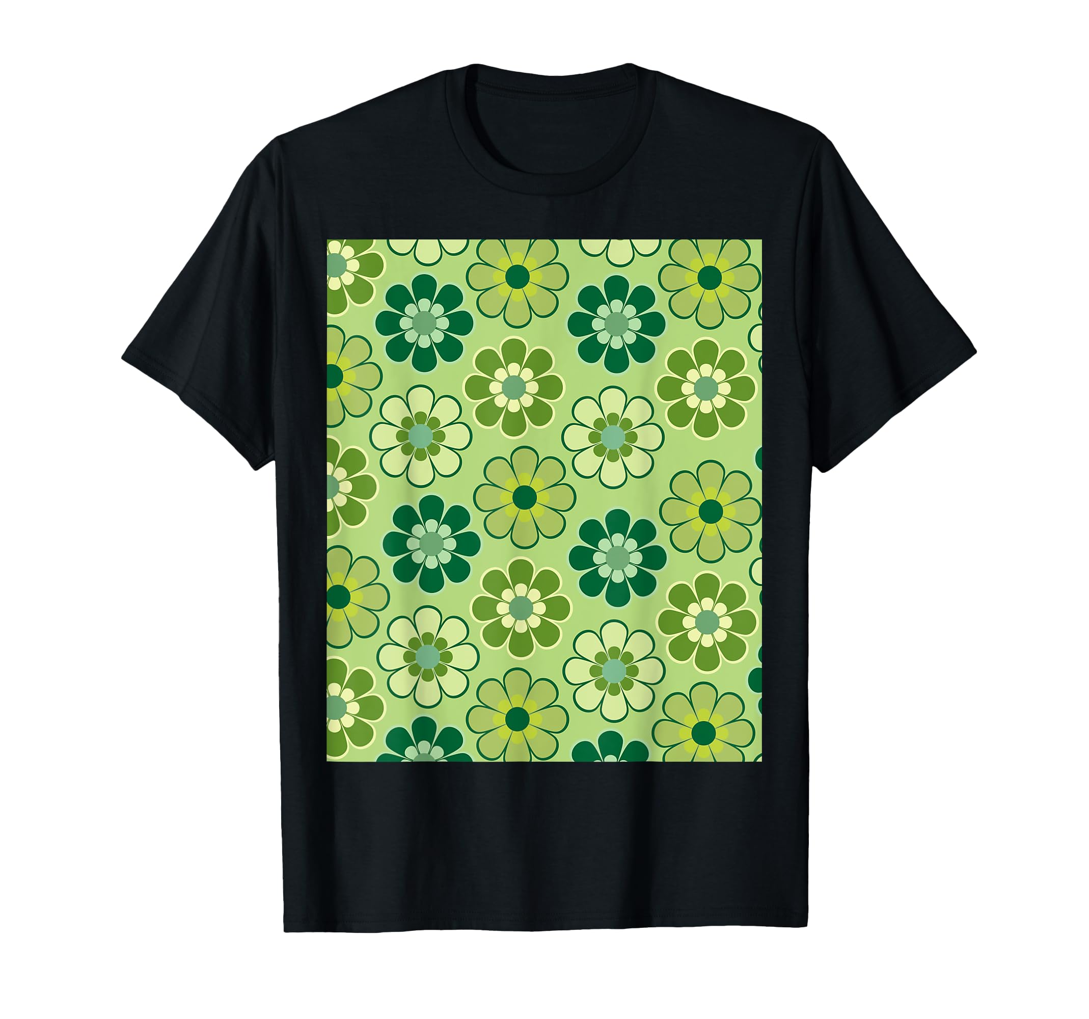 70S Floral Pattern Green Light Green T-Shirt - Custom Art Print Men Women - T-Shirt, Sweatshirt, Hoodie