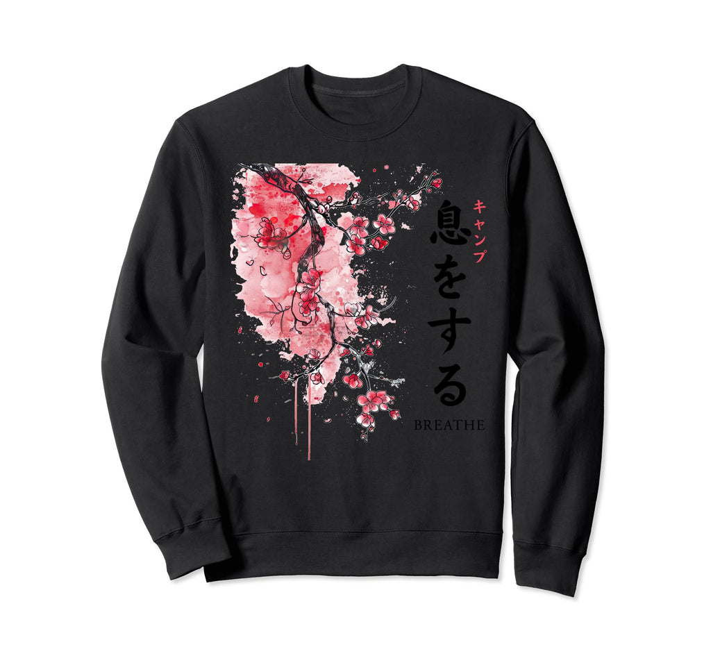 Breathe Kanji Sakura Flower Zen Sweatshirt - Fun Novelty Design for Adults - T-Shirt, Sweatshirt, Hoodie