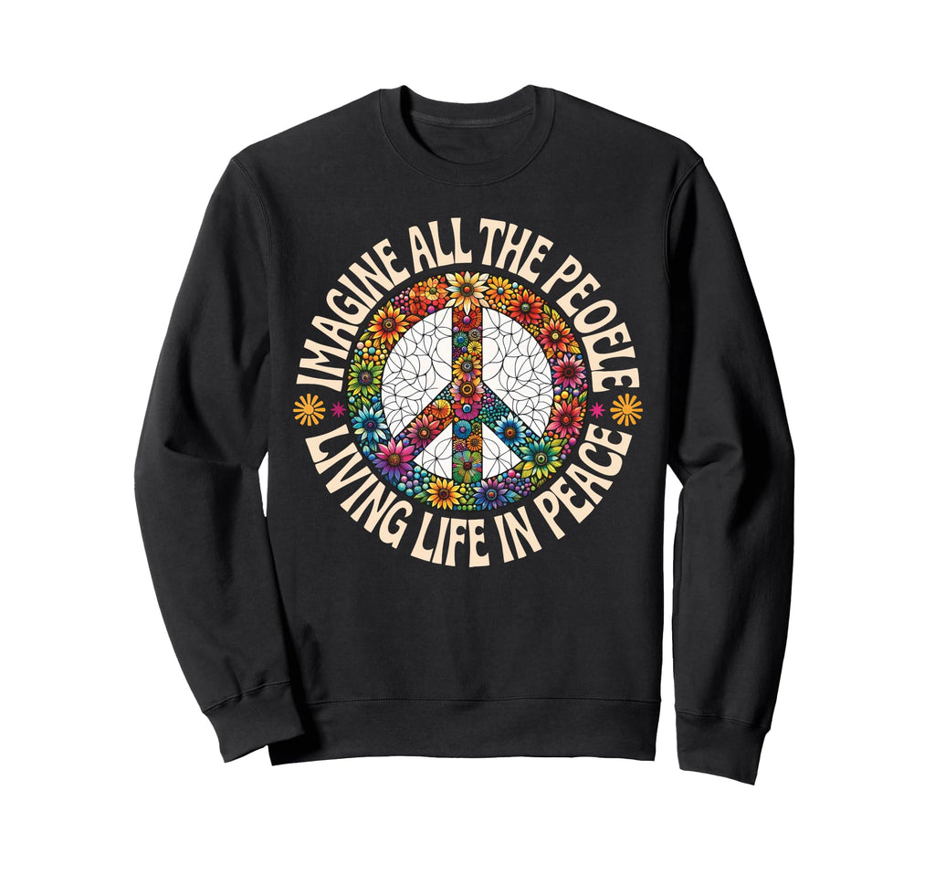 Peace Flower Imagine All People Boho Sweatshirt - Graphic Print for Adults - T-Shirt, Sweatshirt, Hoodie