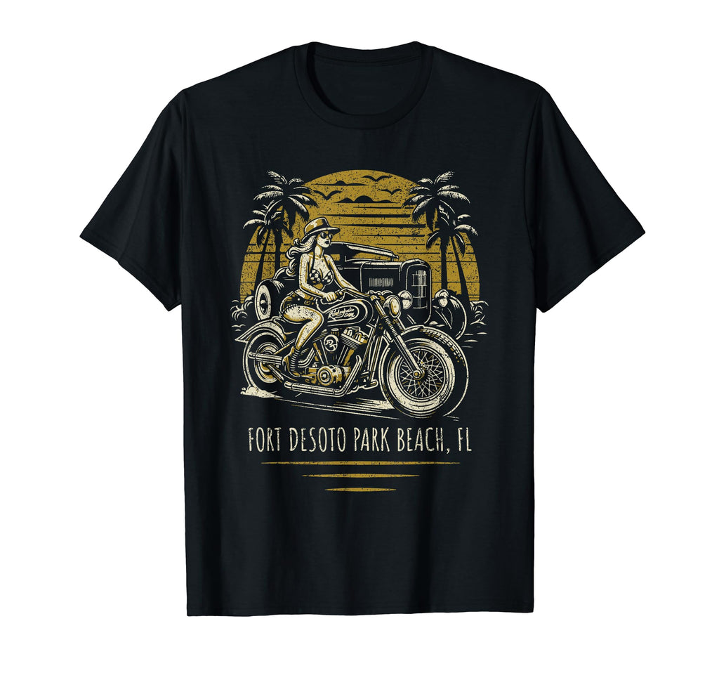 Fort Desoto Florida Motorcycle Hotrod T-Shirt - Graphic Print Men Women - T-Shirt, Sweatshirt, Hoodie