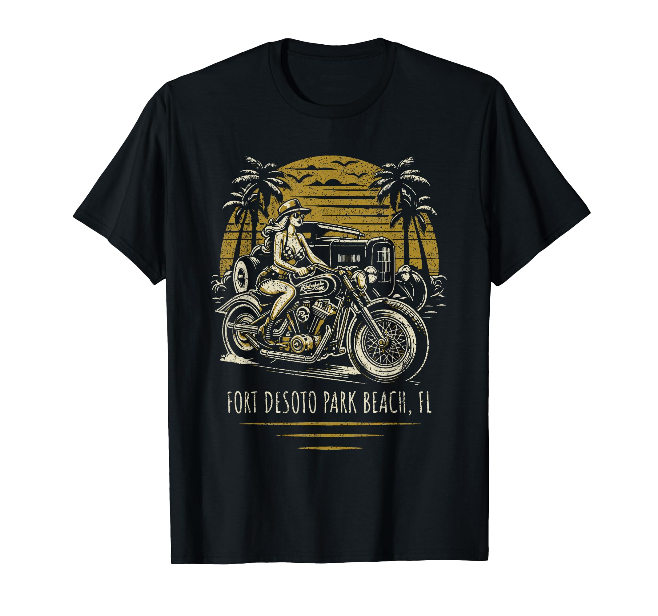 Fort Desoto Florida Motorcycle Hotrod T-Shirt - Graphic Print Men Women - T-Shirt, Sweatshirt, Hoodie