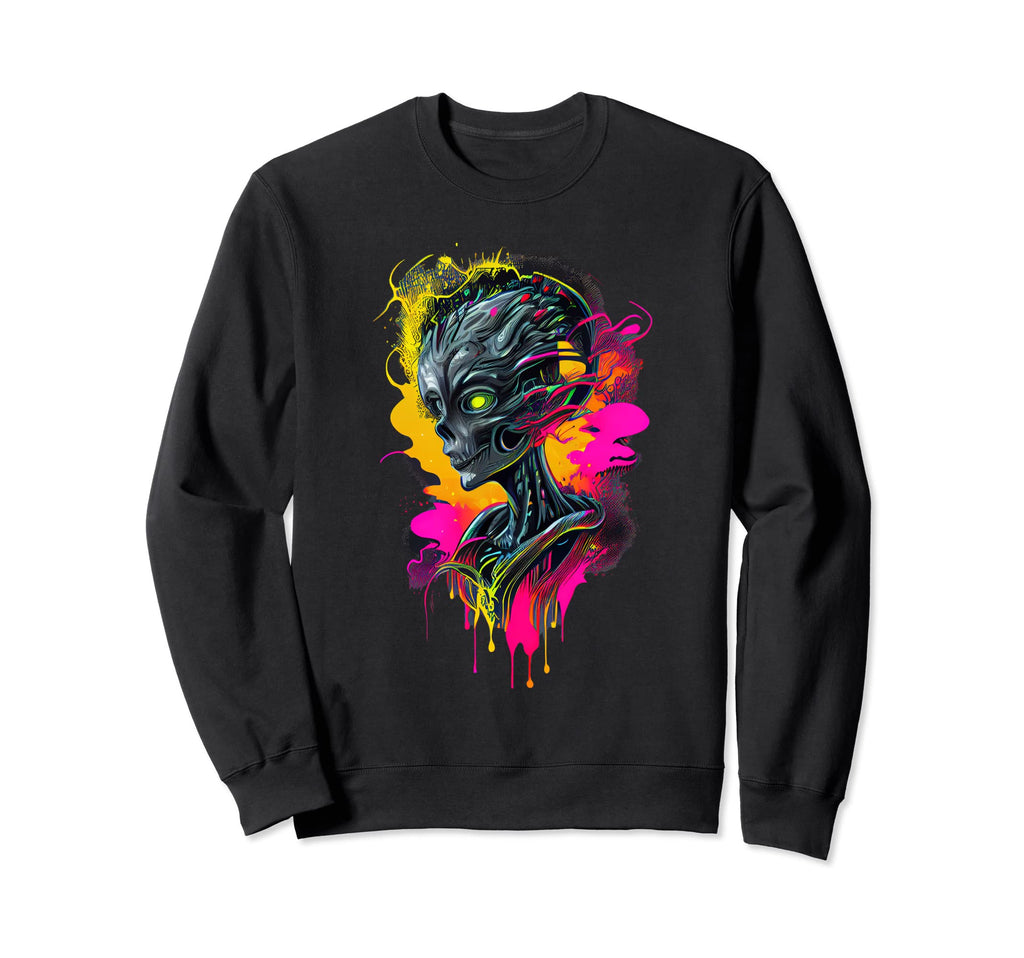 Synthwave Retrowave Alien Colorful Sweatshirt - Trendy Graphic Unisex - T-Shirt, Sweatshirt, Hoodie