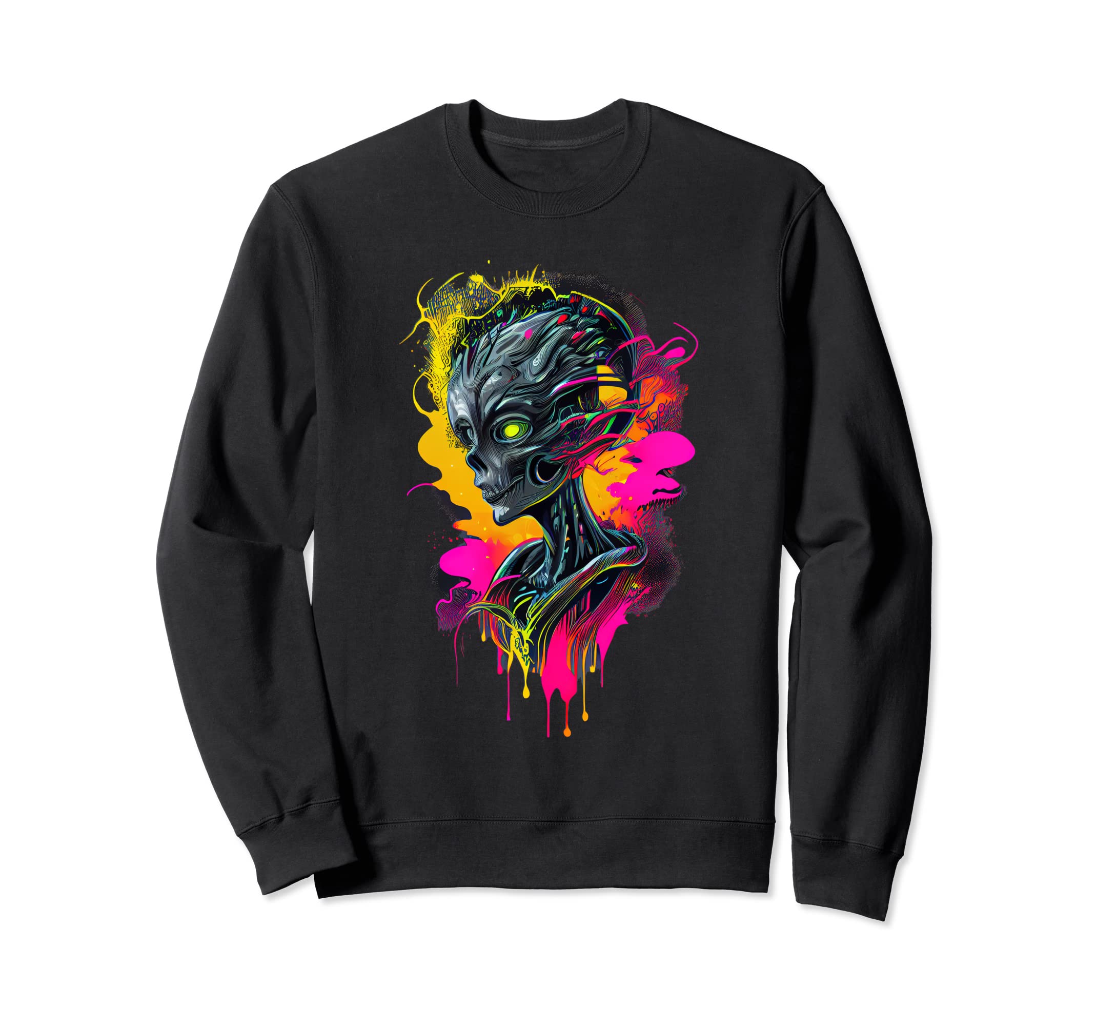 Synthwave Retrowave Alien Colorful Sweatshirt - Trendy Graphic Unisex - T-Shirt, Sweatshirt, Hoodie
