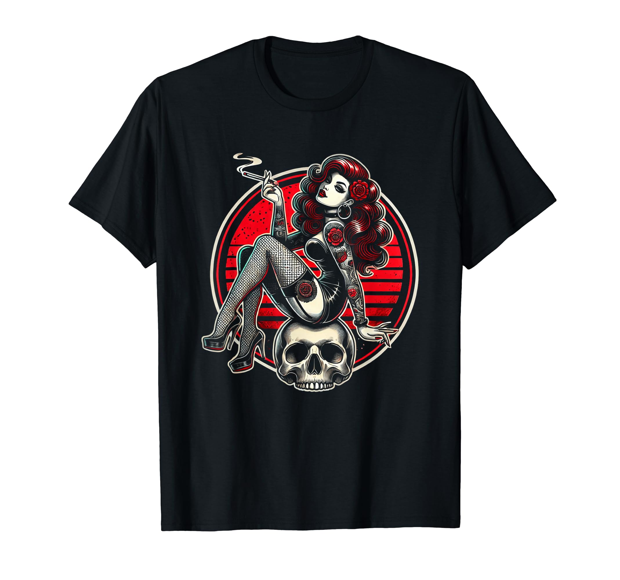 Tattoo Goth Pin Up Skull Horror T-Shirt - Aesthetic Graphic Unisex - T-Shirt, Sweatshirt, Hoodie