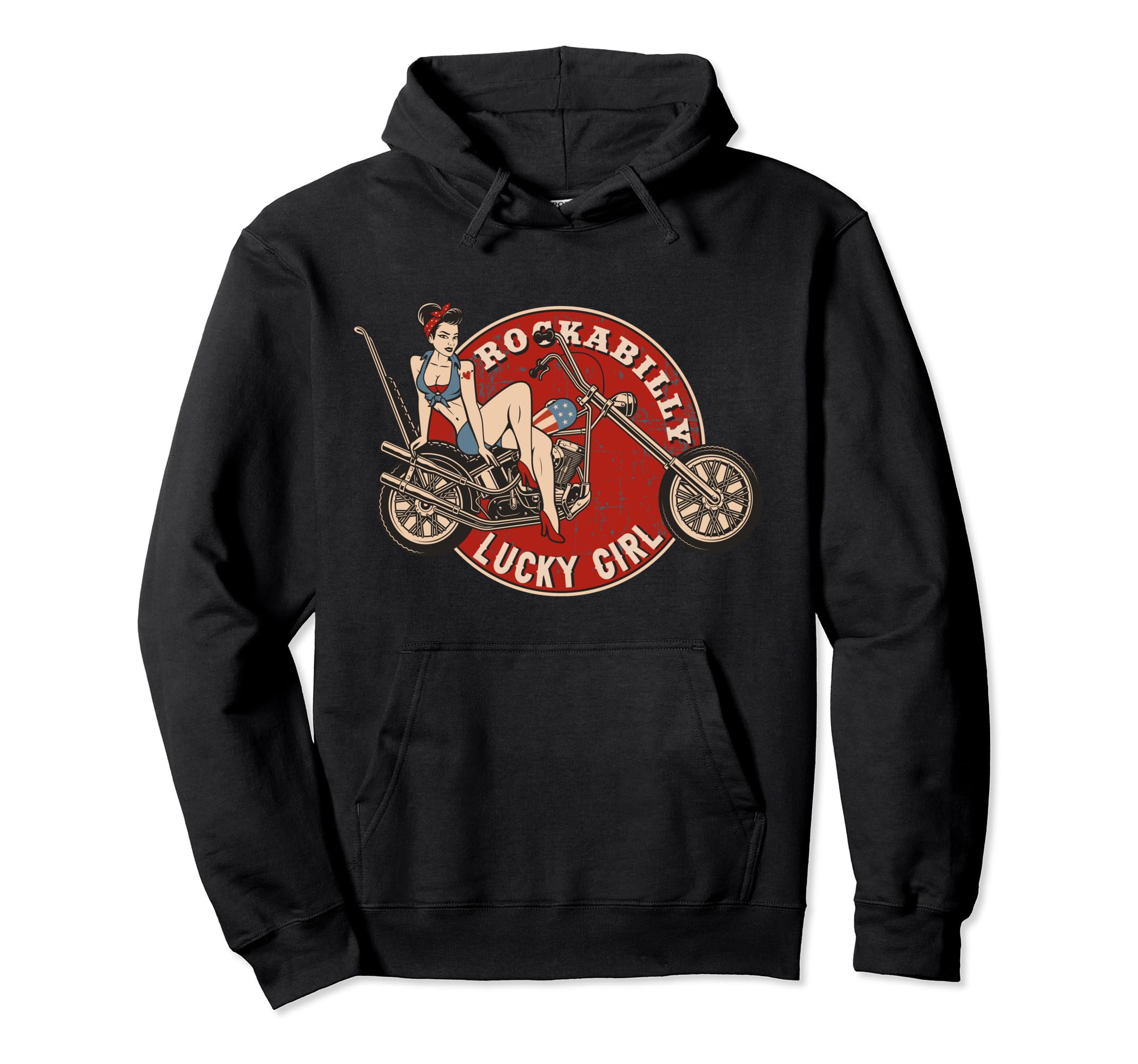 Motorcycle Pinup Old School Rockabilly Hoodie - Graphic Print Men Women - T-Shirt, Sweatshirt, Hoodie