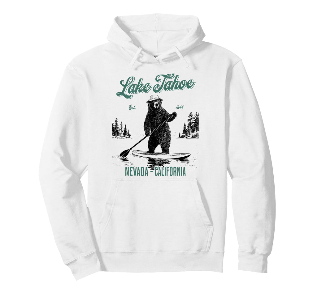 Lake Tahoe Bear Stand Up Paddle Hoodie - Unique Graphic Unisex - T-Shirt, Sweatshirt, Hoodie