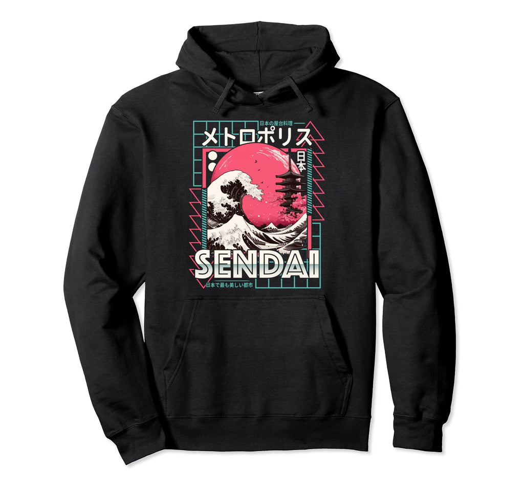 Sendai City 80S Synthwave Kanagawa Hoodie - Aesthetic Graphic for Adults - T-Shirt, Sweatshirt, Hoodie