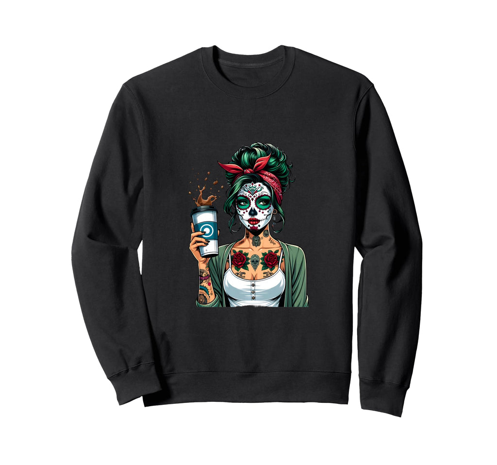 Diva Coffee Skull Make Up Pin Up Sweatshirt - Streetwear Style Unisex - T-Shirt, Sweatshirt, Hoodie