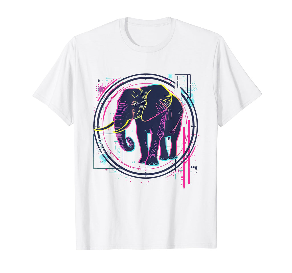 Elephant 80S Synthwave Africa Elephant T-Shirt - Unique Graphic Unisex - T-Shirt, Sweatshirt, Hoodie