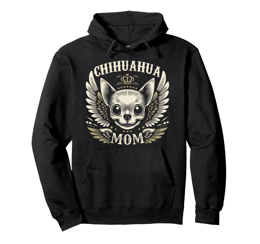 Chihuahua Mom Biker Skull Wings Hoodie - Aesthetic Graphic for Adults - T-Shirt, Sweatshirt, Hoodie
