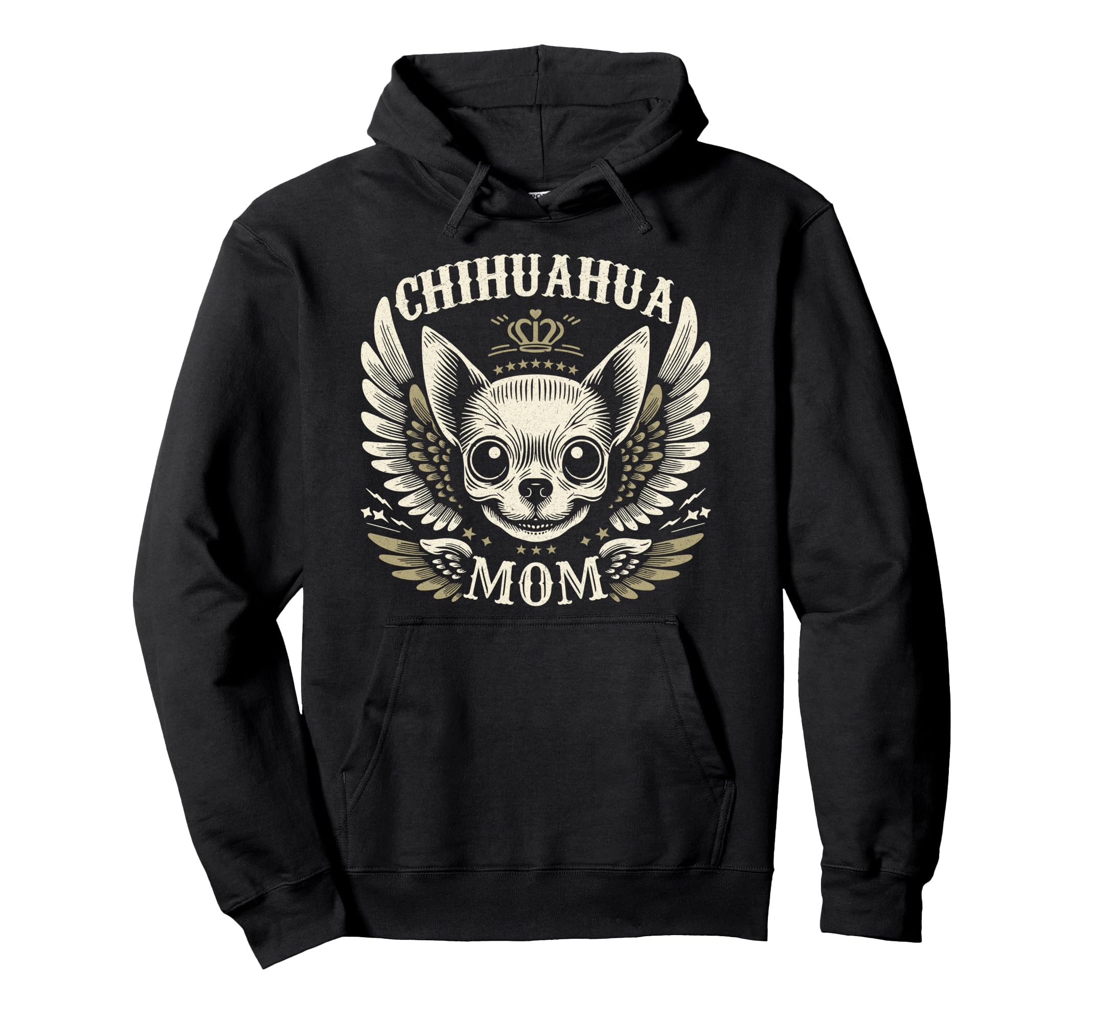 Chihuahua Mom Biker Skull Wings Hoodie - Aesthetic Graphic for Adults - T-Shirt, Sweatshirt, Hoodie