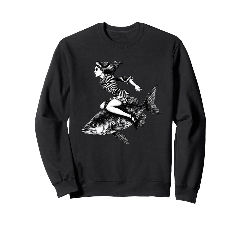 Sailor Riding Fish Engraving Art Sweatshirt - Minimalist Print for Adults - T-Shirt, Sweatshirt, Hoodie