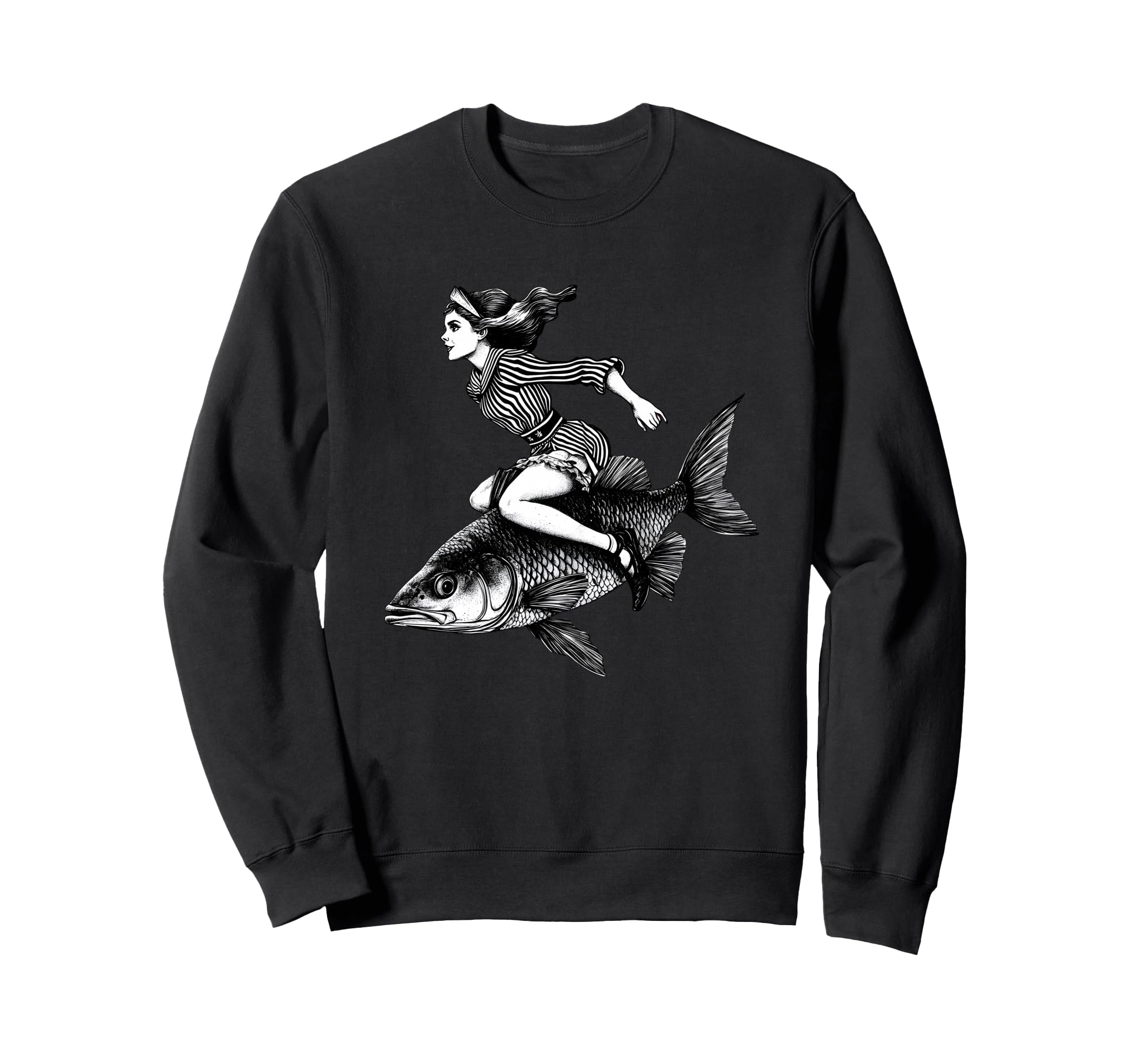 Sailor Riding Fish Engraving Art Sweatshirt - Minimalist Print for Adults - T-Shirt, Sweatshirt, Hoodie