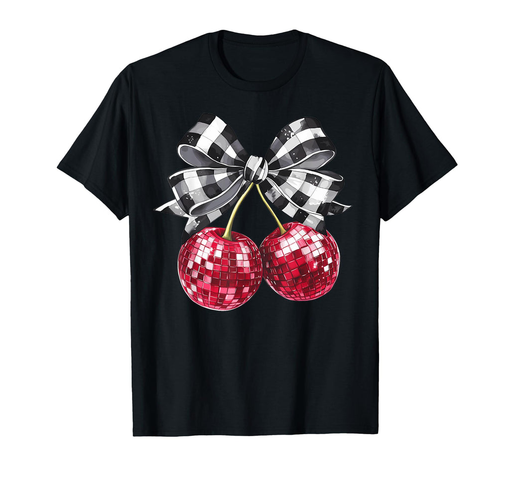 Disco Ball Checkered Coquette Bow T-Shirt - Streetwear Style Unisex - T-Shirt, Sweatshirt, Hoodie