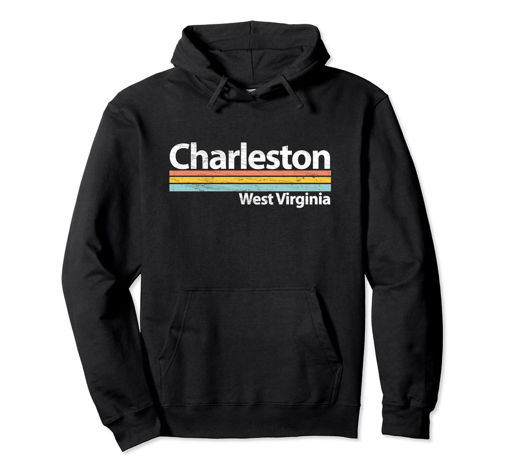 Charleston West Virginia Worn Stripes Hoodie - Trendy Graphic Unisex - T-Shirt, Sweatshirt, Hoodie
