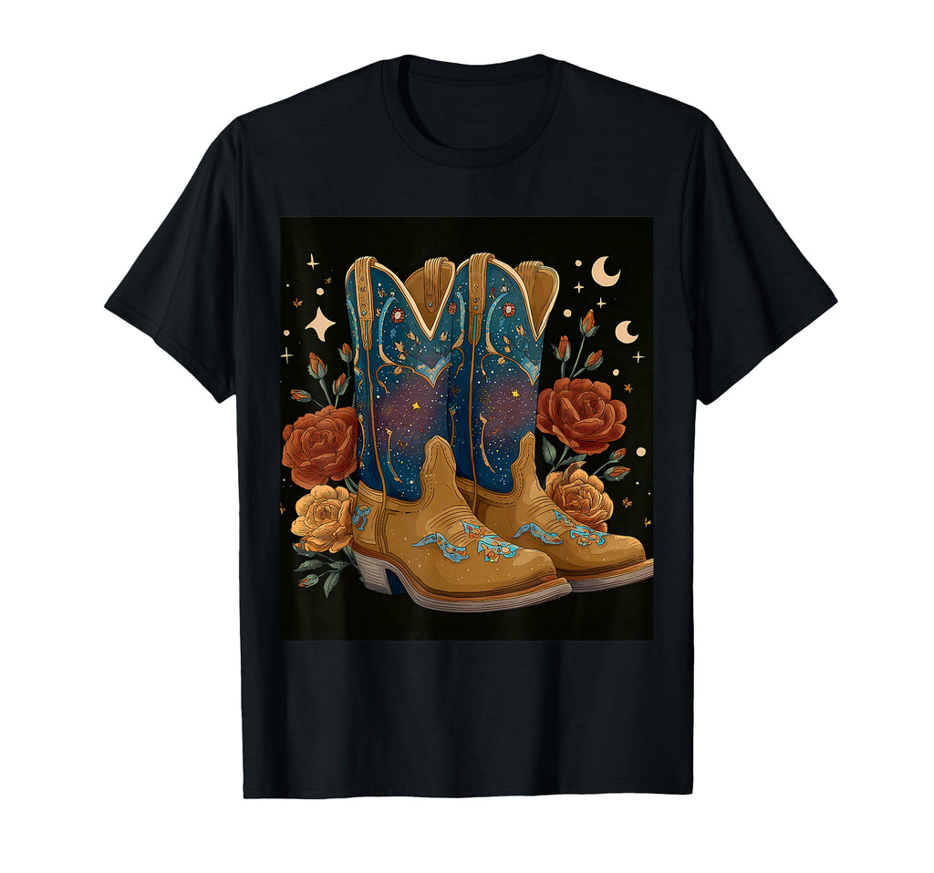 Cowboy Boots Galaxy Stars Floral Art T-Shirt - Novelty Apparel Unisex - T-Shirt, Sweatshirt, Hoodie