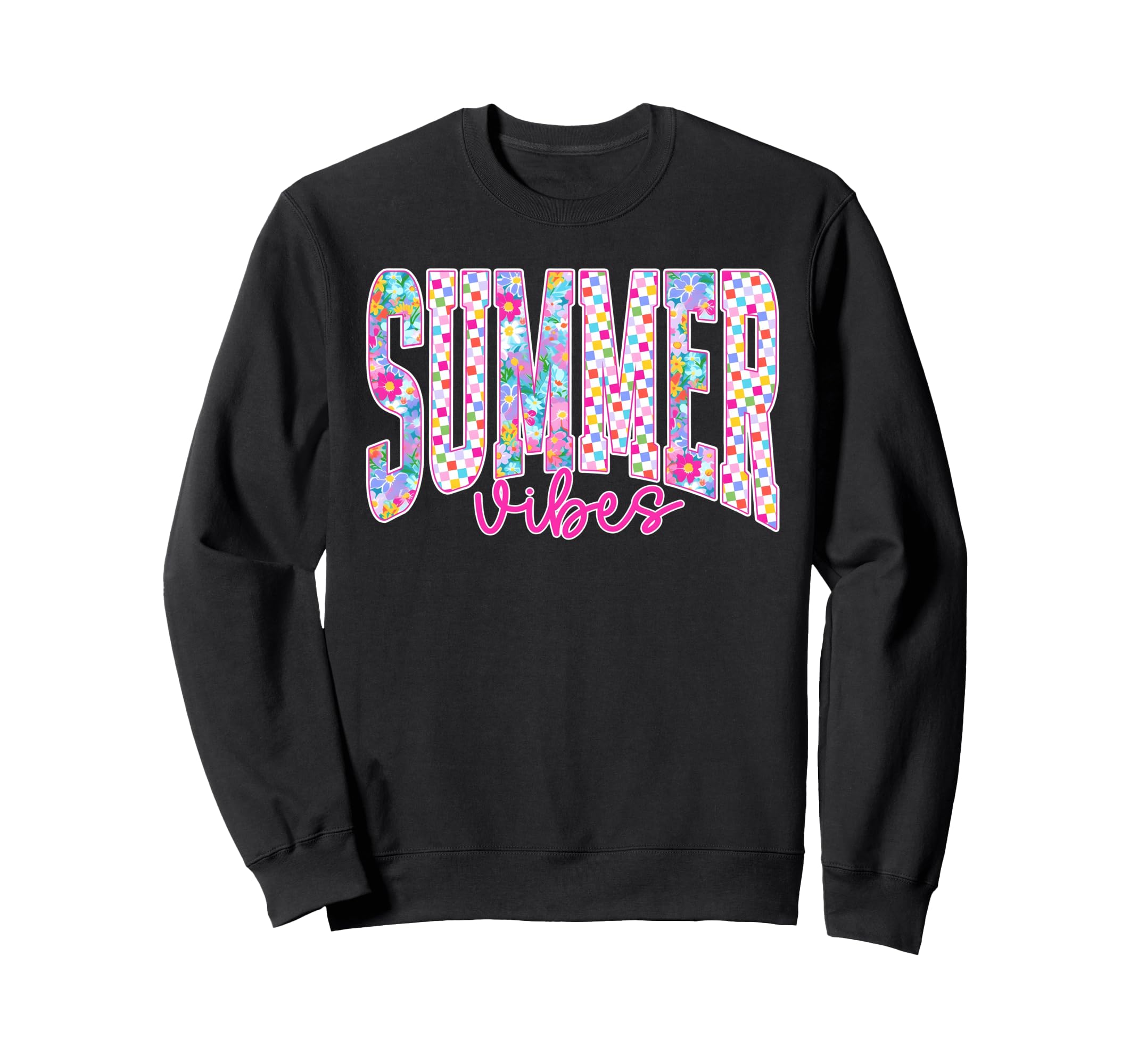 Summer Vibes Floral Checkered Sweatshirt - Minimalist Print for Adults - T-Shirt, Sweatshirt, Hoodie