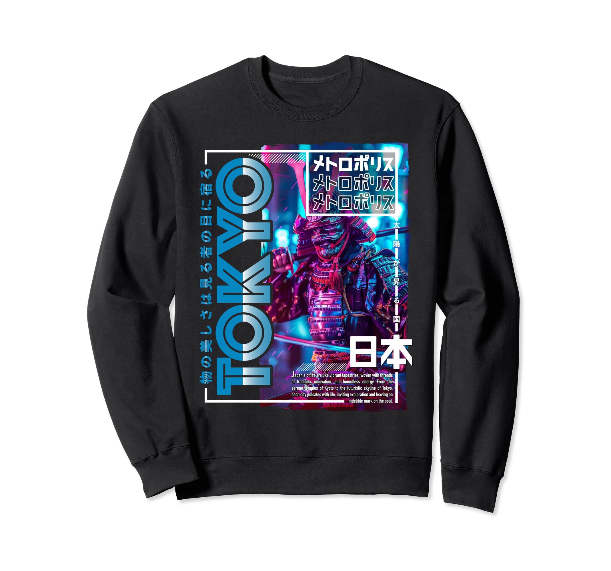 Tokyo City 80S Synthwave Samurai Japan Sweatshirt - Graphic Print Unisex - T-Shirt, Sweatshirt, Hoodie
