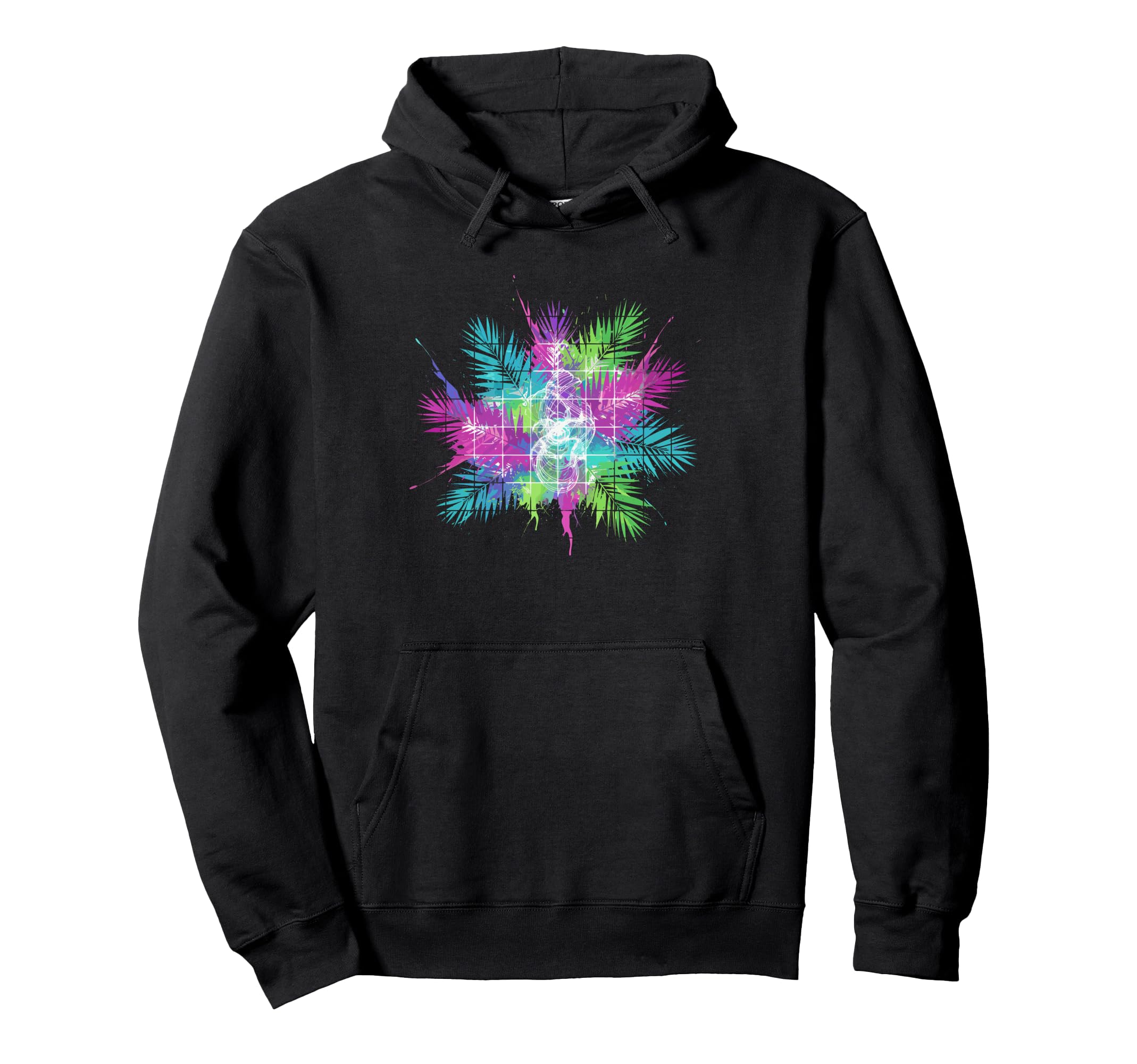Synthwave Tropical Palm Leaves Hoodie - Casual Everyday Wear Men Women - T-Shirt, Sweatshirt, Hoodie