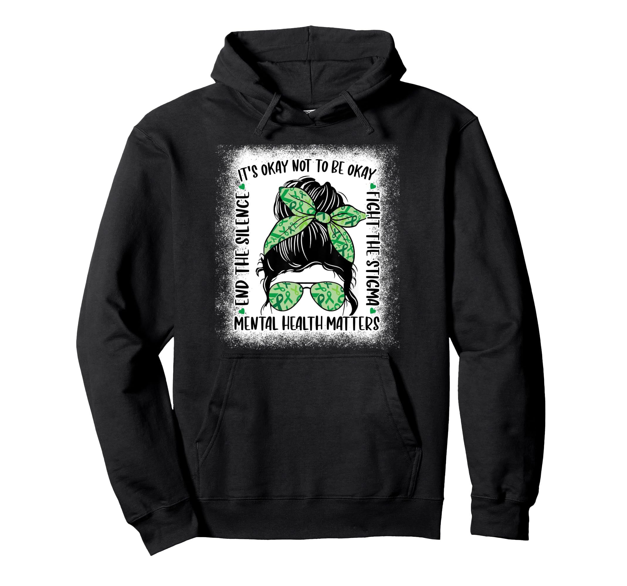 Mental Health Matters Messy Bun Mental Hoodie - Trendy Graphic Unisex - T-Shirt, Sweatshirt, Hoodie