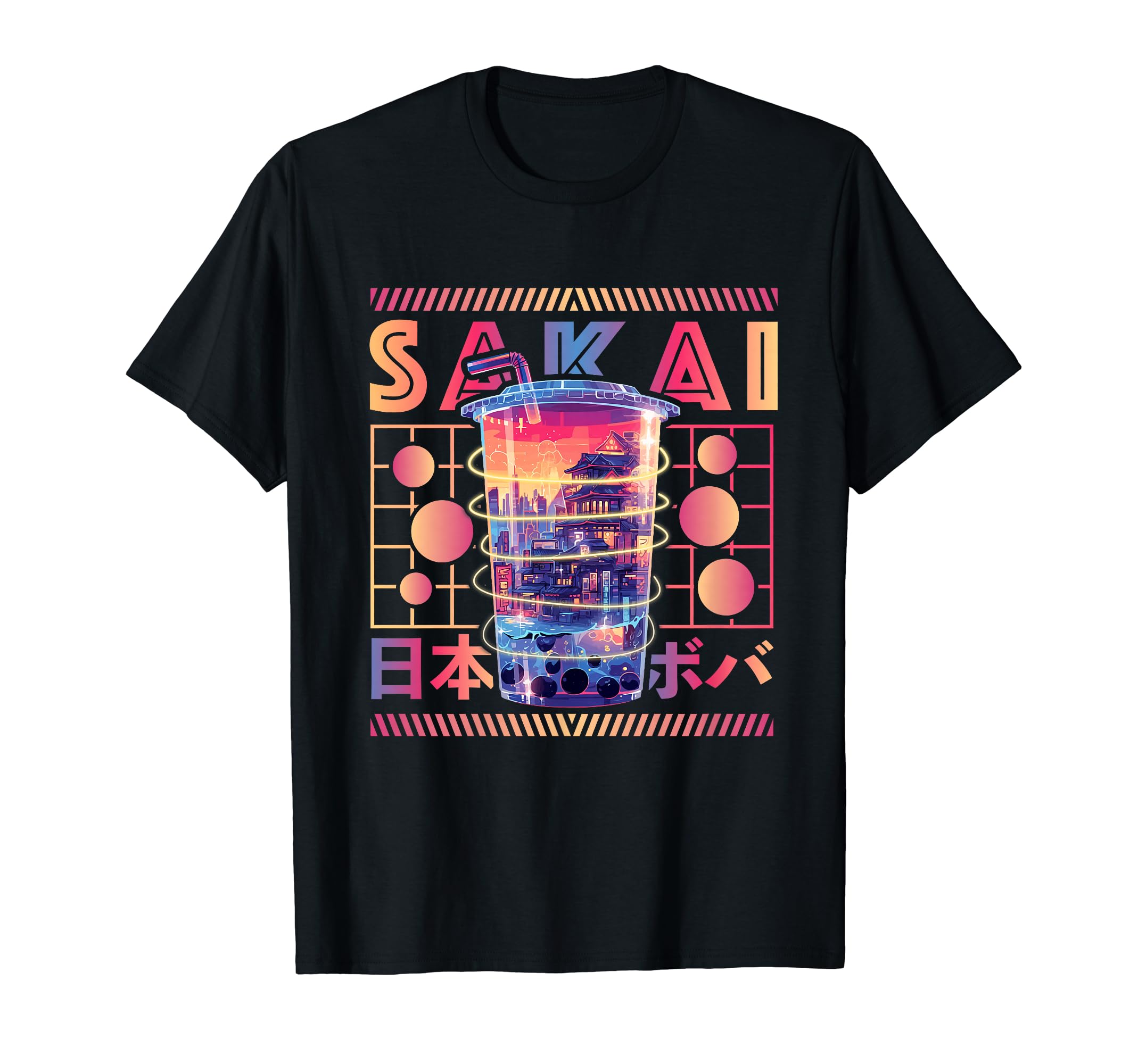 Sakai City 80S Synthwave Boba Tea Japan T-Shirt - Streetwear Style Unisex - T-Shirt, Sweatshirt, Hoodie