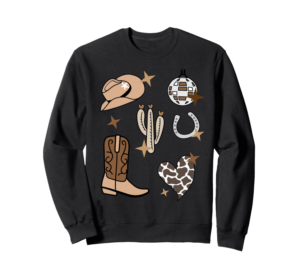 Cowboy Hat Boot Disco Ball Pattern Sweatshirt - Trendy Graphic Unisex - T-Shirt, Sweatshirt, Hoodie