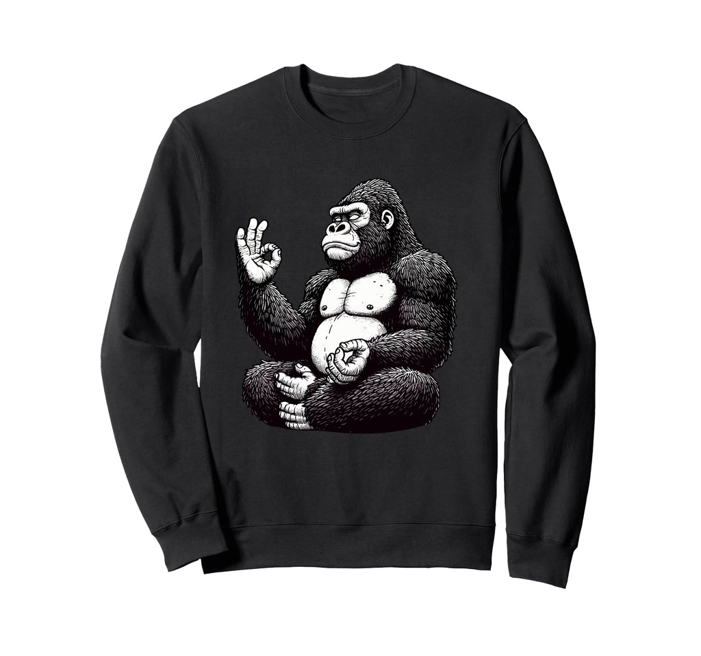 Meditation Gorilla Yoga Pose Sweatshirt - Fun Novelty Design Men Women - T-Shirt, Sweatshirt, Hoodie