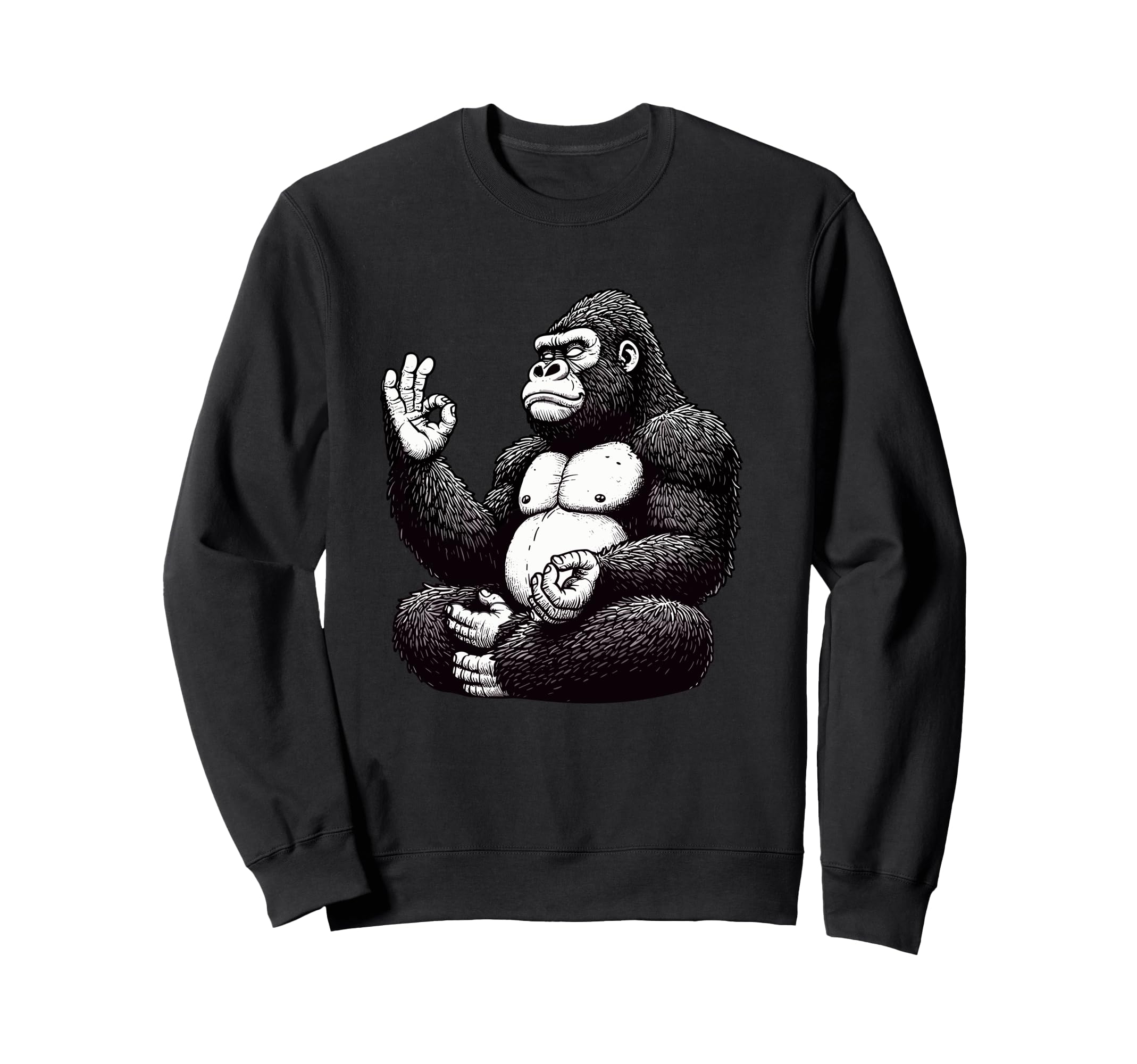 Meditation Gorilla Yoga Pose Sweatshirt - Fun Novelty Design Men Women - T-Shirt, Sweatshirt, Hoodie