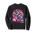 Synthwave Cat Riding Dirt Bike Sweatshirt - Fun Novelty Design for Adults - T-Shirt, Sweatshirt, Hoodie