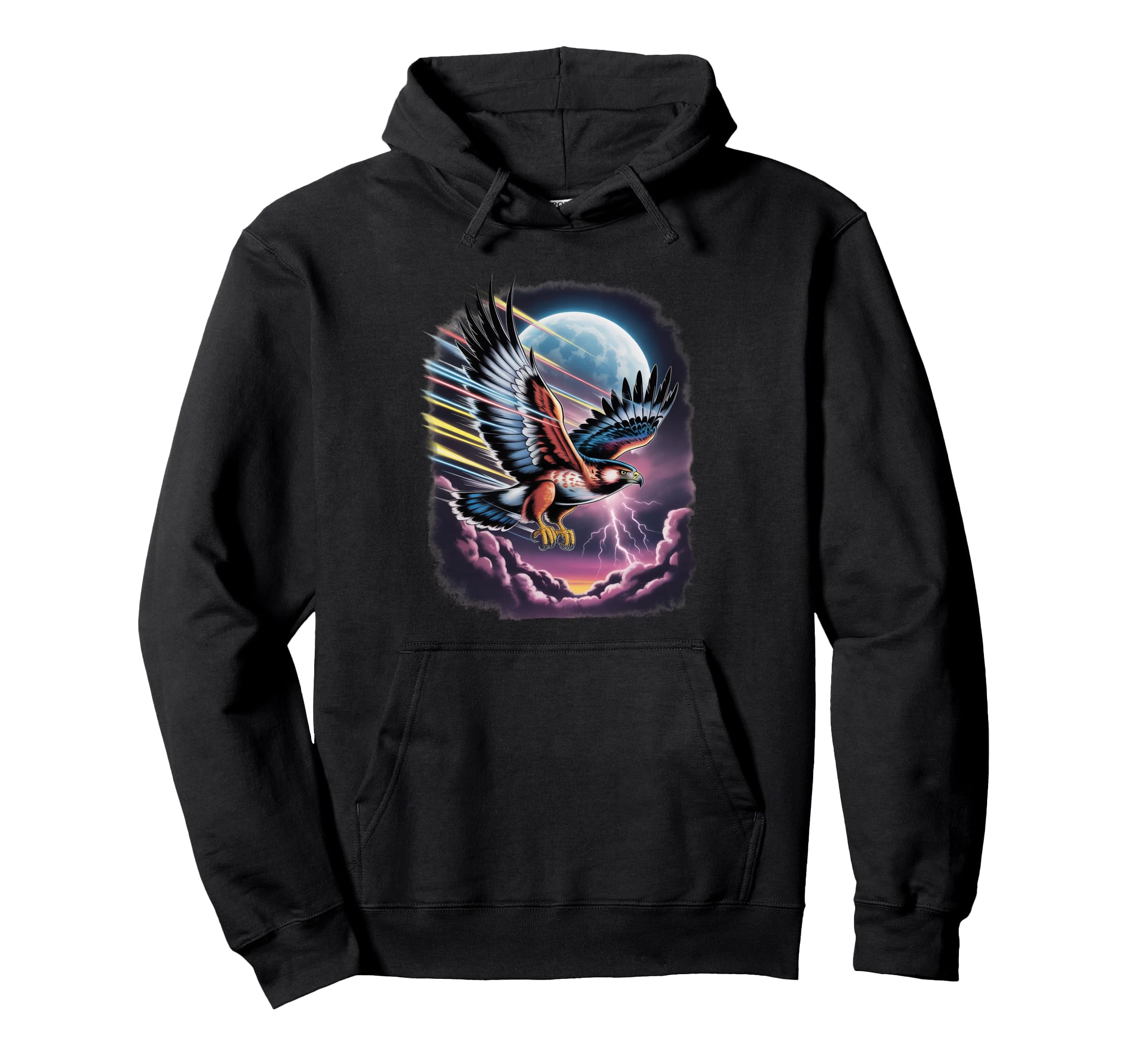 90S Airbrushed Hawk Flight Moon Hoodie - Fun Novelty Design Unisex - T-Shirt, Sweatshirt, Hoodie