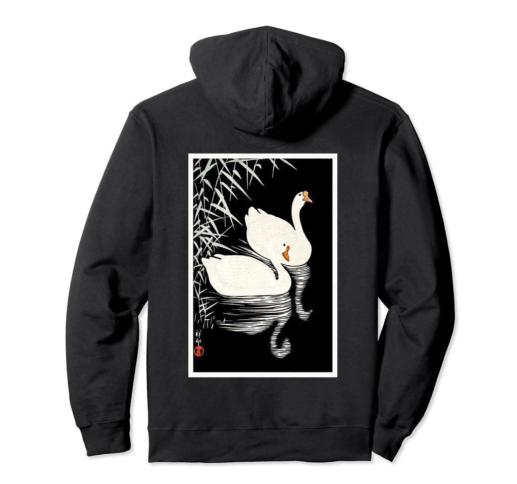 Asian Japanese Swans Woodblock Hoodie - Casual Everyday Wear Unisex - T-Shirt, Sweatshirt, Hoodie