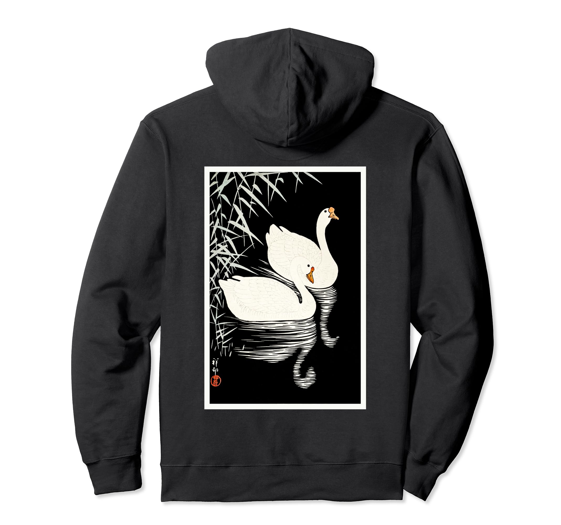 Asian Japanese Swans Woodblock Hoodie - Casual Everyday Wear Unisex - T-Shirt, Sweatshirt, Hoodie