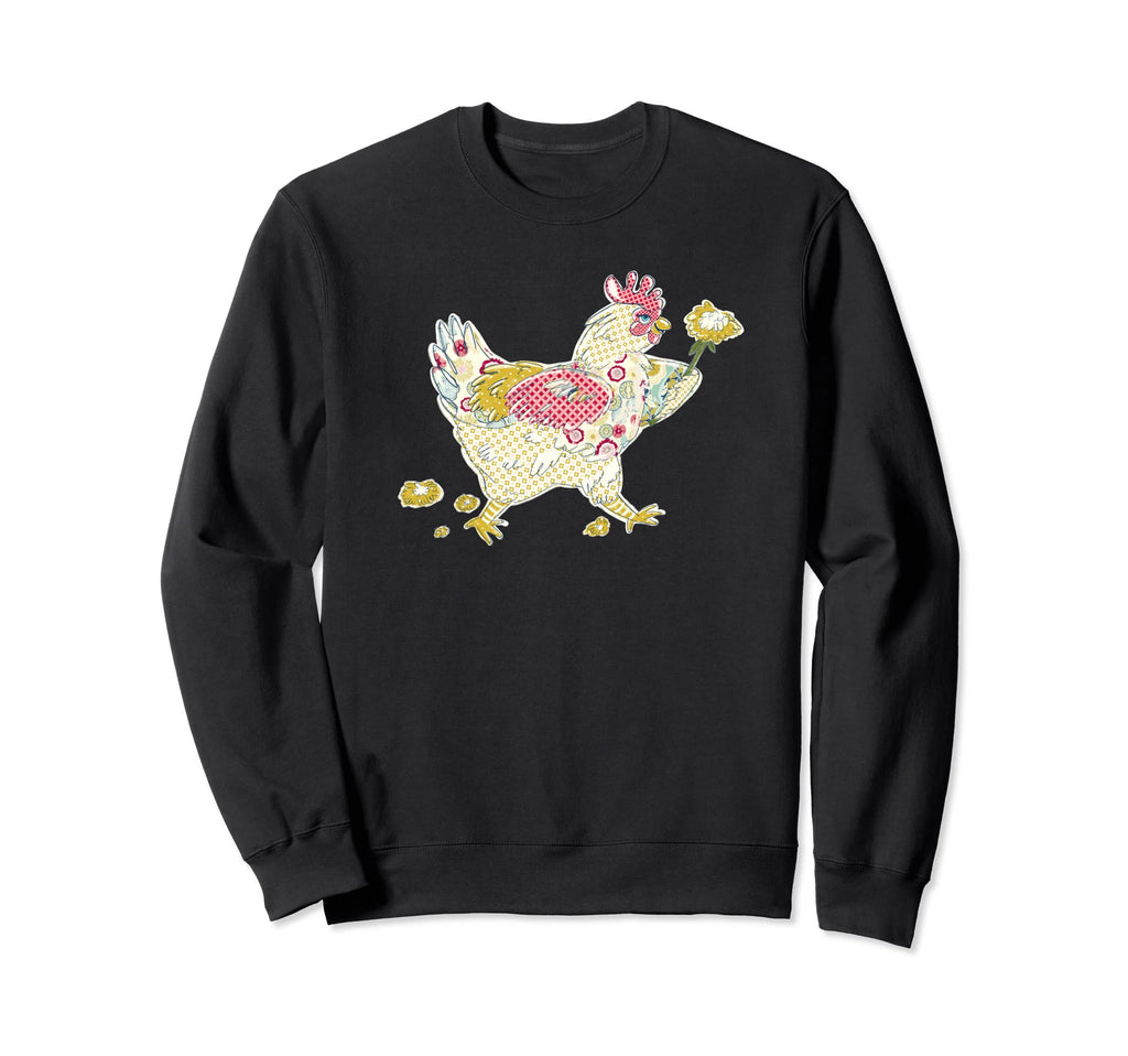 Floral Patchwork Pattern Chicken Sweatshirt - Graphic Print for Adults - T-Shirt, Sweatshirt, Hoodie