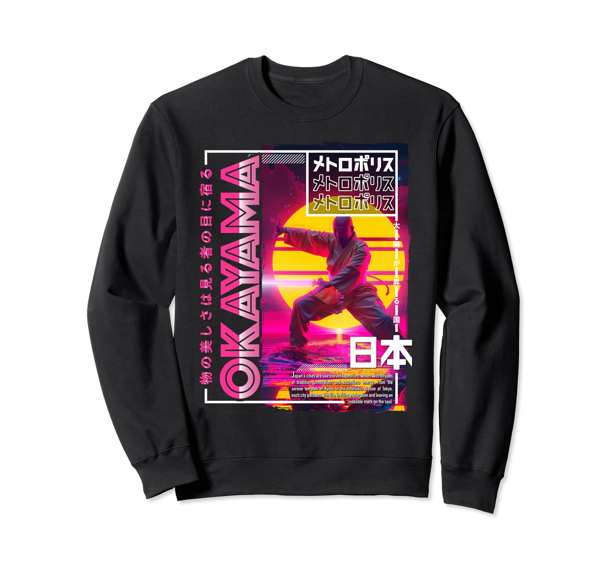 Okayama City 80S Synthwave Shaolin Sweatshirt - Minimalist Print Unisex - T-Shirt, Sweatshirt, Hoodie