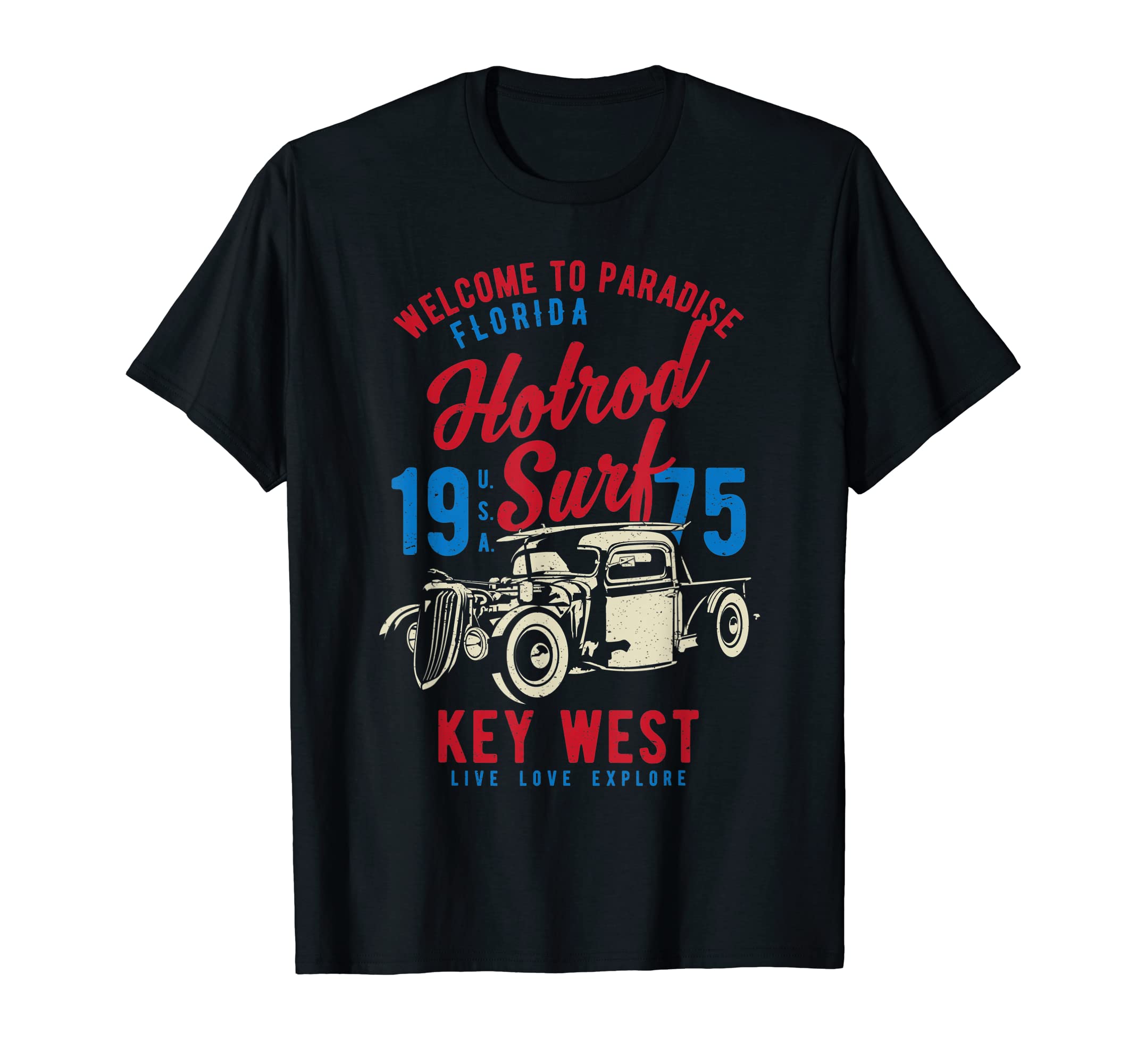 Key West Florida Hotrod Surf Distressed T-Shirt - Streetwear Style Unisex - T-Shirt, Sweatshirt, Hoodie