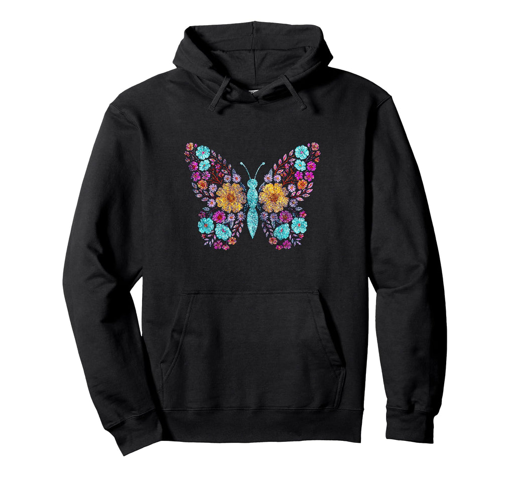 Floral Butterfly Flowers Botany Nature Hoodie - Trendy Graphic Unisex - T-Shirt, Sweatshirt, Hoodie