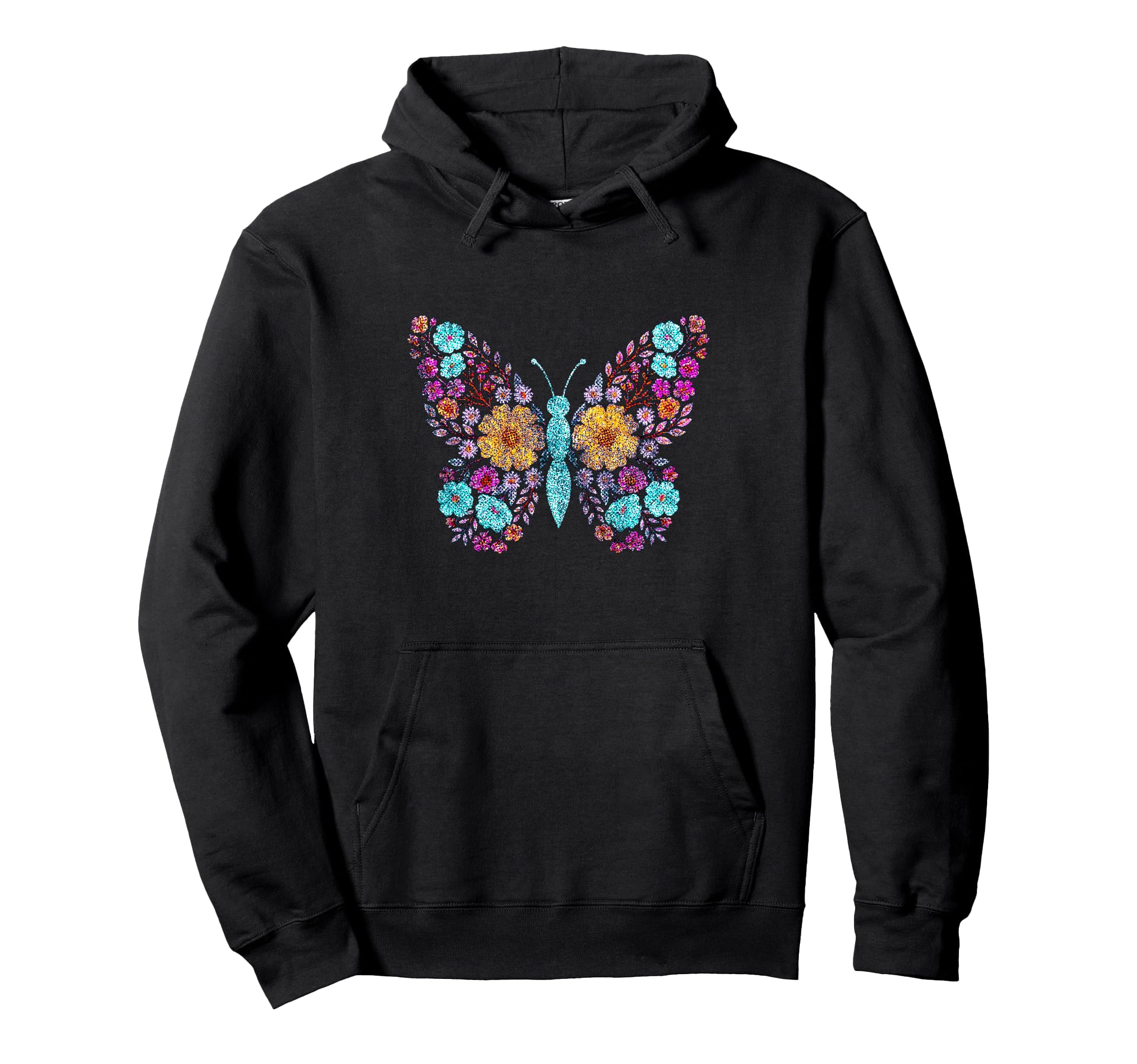 Floral Butterfly Flowers Botany Nature Hoodie - Trendy Graphic Unisex - T-Shirt, Sweatshirt, Hoodie