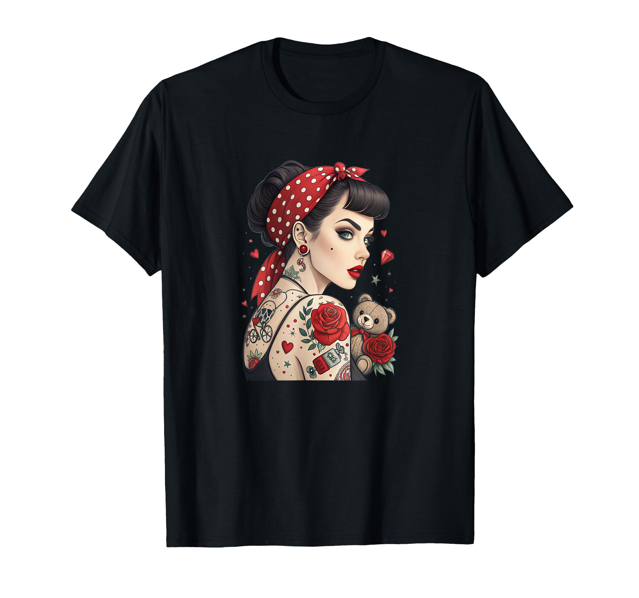 Rockabilly Tattoo Pin Up Rose Art T-Shirt - Fun Novelty Design Men Women - T-Shirt, Sweatshirt, Hoodie