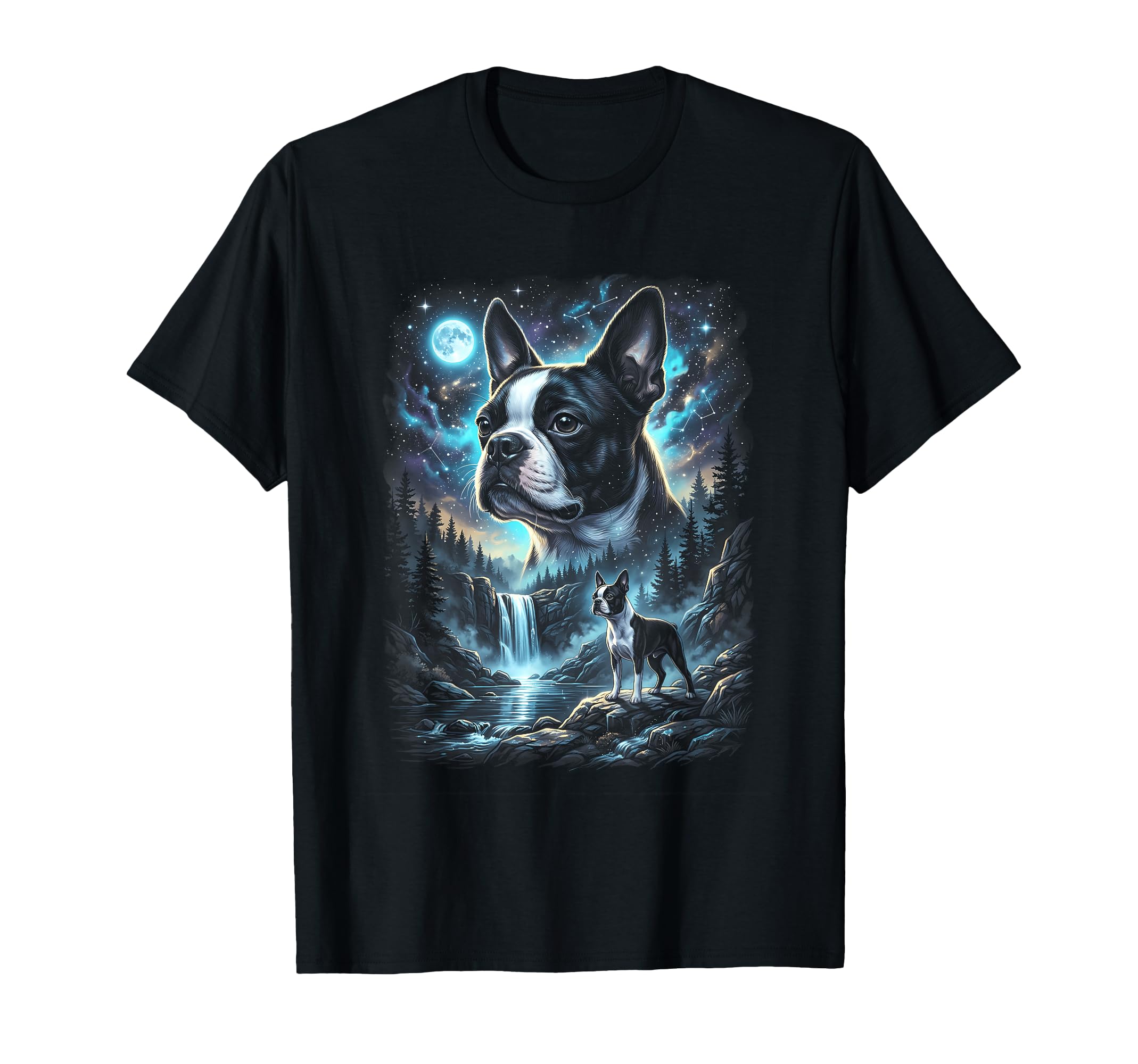 Boston Terrier Howling Moon T-Shirt - Aesthetic Graphic Men Women - T-Shirt, Sweatshirt, Hoodie