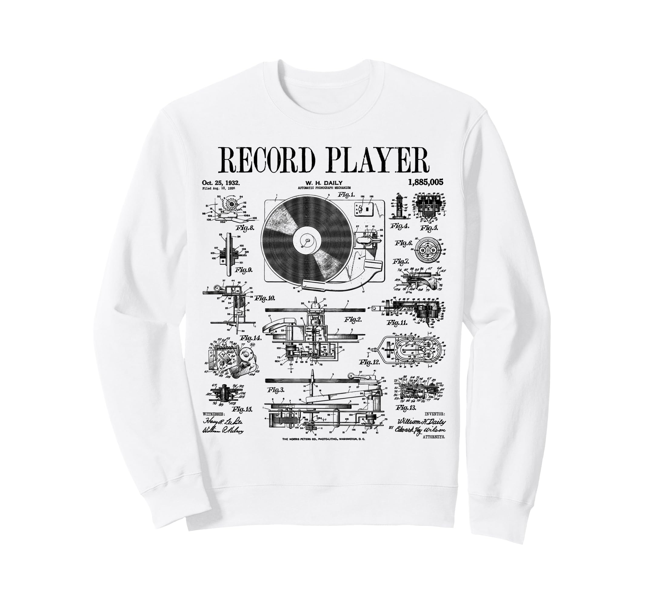 Vinyl Record Player Patent Dj Sweatshirt - Casual Everyday Wear for Adults - T-Shirt, Sweatshirt, Hoodie