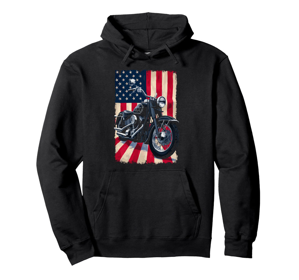 Patriotic Motorcycle Usa Flag Hoodie - Casual Everyday Wear for Adults - T-Shirt, Sweatshirt, Hoodie
