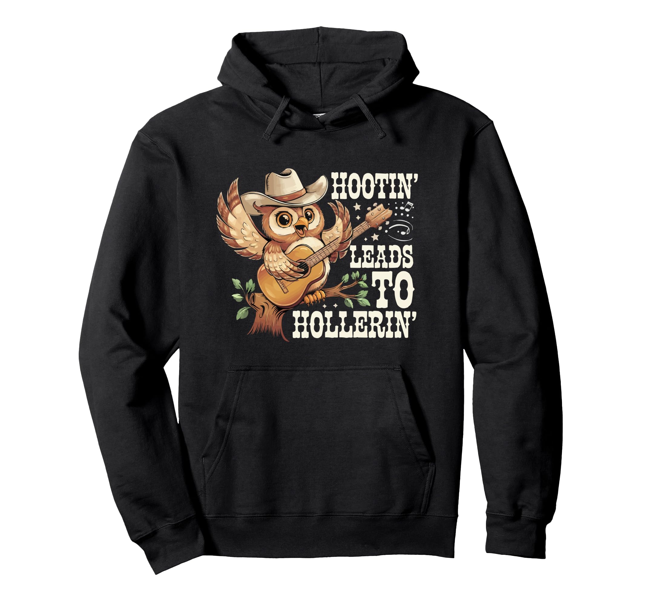 Hootin Leads To Hollerin Cowboy Owl Hoodie - Graphic Print for Adults - T-Shirt, Sweatshirt, Hoodie
